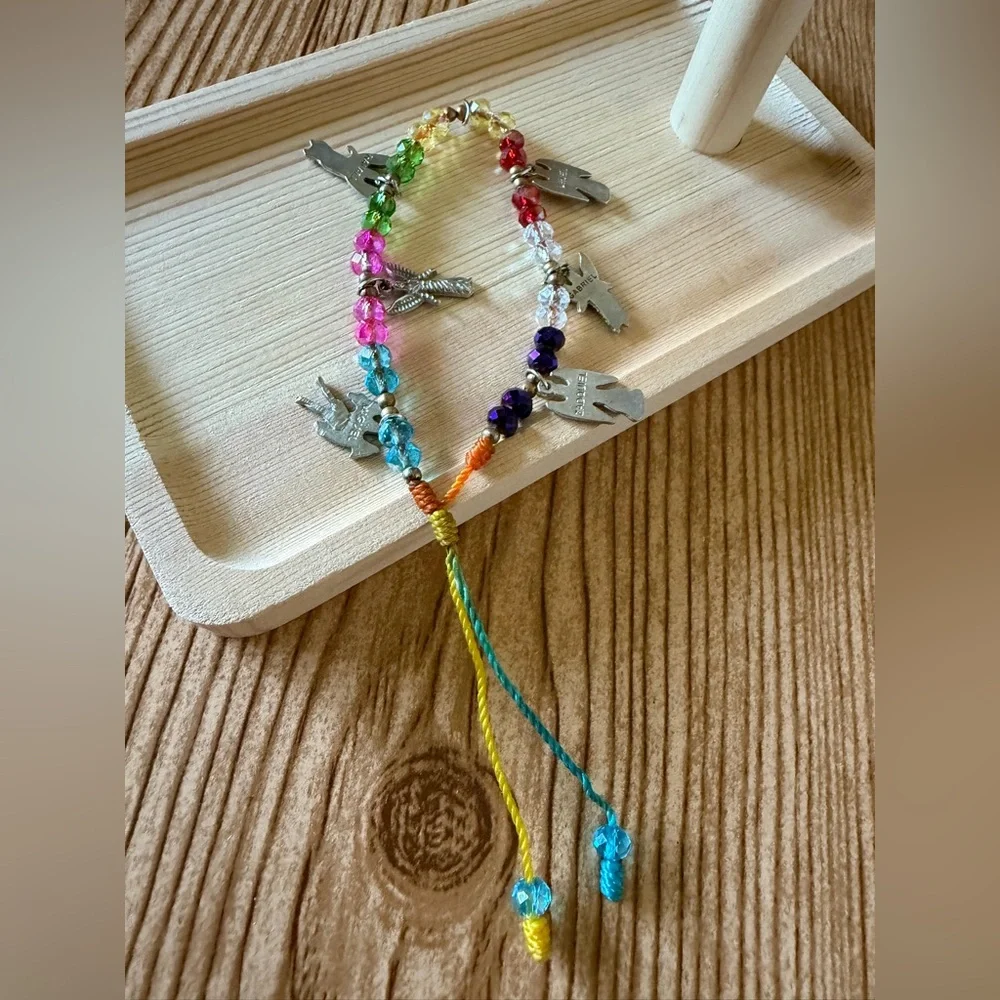 Kids Multicolor Beaded Friendship Bracelet with Silver tone Charms